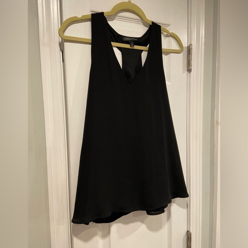 Banana Republic Black Keyhole Twist Racerback Tank Top Shell Flowy Lined Size S - Picture 3 of 10